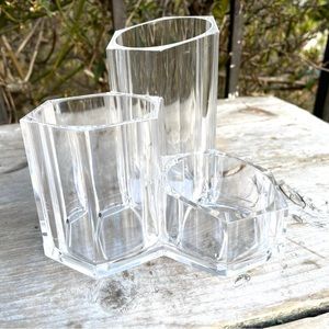 Fiddlestix three slot Lucite clear plastic storage tray desk organizer make up